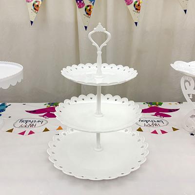 China Plástico blanco 2 3 niveles Cupcake Stand Fruit Plate Cakes para boda Home Birthday Tea Party en venta
