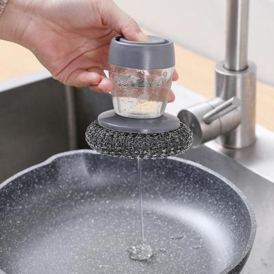 China Stainless Steel Sponges Wool Scrubbers with Soap Dispenser for Cleaner Dishes for sale