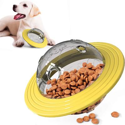 China Bola de juguete de plástico amarillo y azul para mascotas, platillo volador para perros, dispensador de fugas para mascotas, bolas voladoras en venta