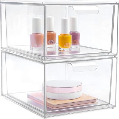 China 2 Pack Makeup Organizer Storage Drawers Plastic Storage Bins Stackable for sale