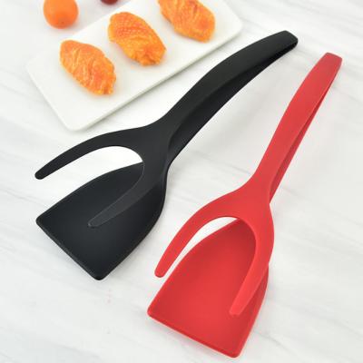 China Fried Egg Double Spatula Bread Barbecue 2 In 1 Grip Flip Tongs Pp Material for sale