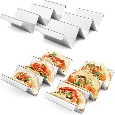 China Soporte para tacos de acero inoxidable plateado Soportes para tacos Suministros de cocina a granel en venta