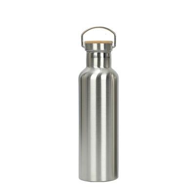China Stainless Steel Double Wall 12 Oz Sliver Insulated Sports Bottle With Wooden Lid for sale