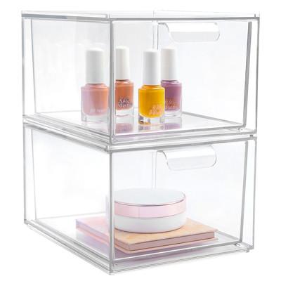 China Multifunction Makeup Stackable Clear Plastic Organizer Drawers With Lid for sale