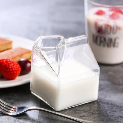 China Mini Clear Custom Drinking Cups Square Cocktail Glasses Milk Carton 12oz for sale
