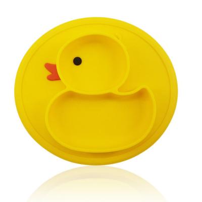 China Non Slip Yellow Duck Silicone Divided Plate Toddler Plates for sale