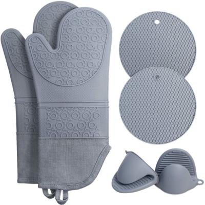 China Heat Resistant Silicone Oven Mitts Pot Holders Sets For Baking for sale