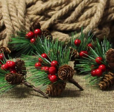 China PVC Red Fruit Artificial Pine Needles For Mini Christmas Tree Ornaments for sale