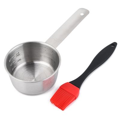 China Stainless Steel BBQ Sauce Pot saucepan Silicone Basting Brush Set for sale