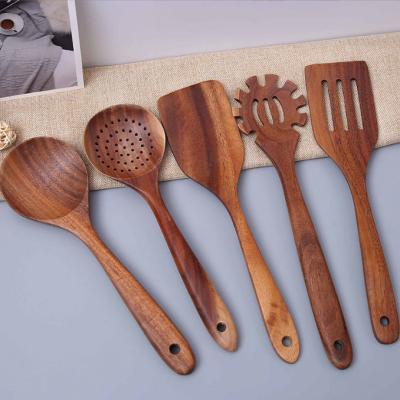 China Non Stick Bamboo Kitchen Utensils Wooden Spoons Bulk For Cooking 5 Piece for sale