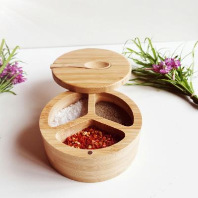 China Spice And Seasonings Bamboo Kitchen Utensils Salt Box With Spoon for sale