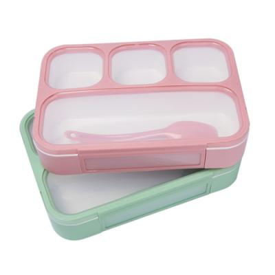 China 4 Compartment PP Plastic School Student Lunch Box Eco Friendly Bento Box With Spoon for sale