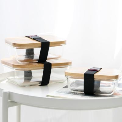 China Vidrio de bambú promocional Bento Box Divided Lunch Box con la correa elástico en venta