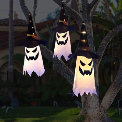 China Outdoor Light Up Halloween Hanging Ghost Decorations Witch Hat for sale