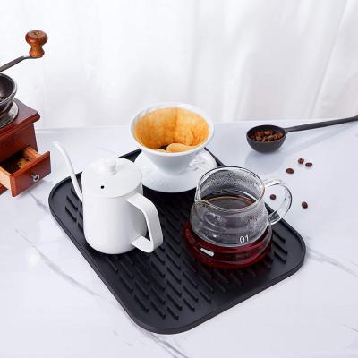China Heat Resistant Drainer Silicone Dish Drying Mat For Pour Over Coffee Maker Black for sale