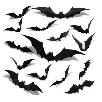 China 12pcs PVC Halloween Christmas Ornaments 3D Stickers Black Bats For Wall Decor for sale