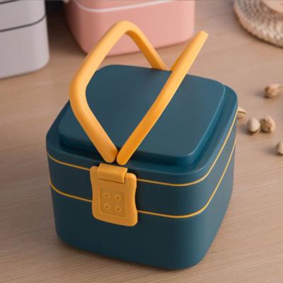 China Double Layer Plastic Multi Compartment Lunch Box Bento With Spoon 1000ml 1400ml for sale