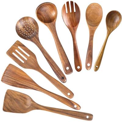 China Nonstick Cooking Bamboo Kitchen Utensils Wooden Spoons Set for sale
