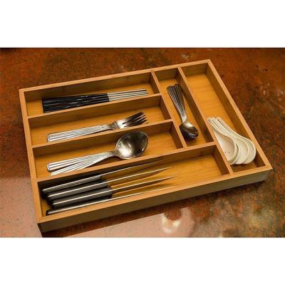 China Adjustable Cutlery Storage Tray Bamboo Kitchen Utensil Drawer Organizer Divider for sale
