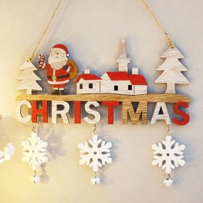 China Home Restaurant Wooden Christmas Door Hanging Santa Snowman Elk Decoration for sale