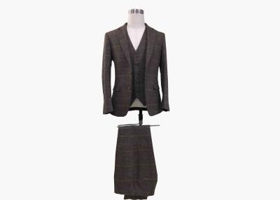 China Formal Mens Plaid Suit , Business Charcoal Checkered Suit Single Breasted Two Buttons for sale