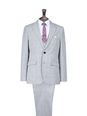 中国 灰色は2と細い適合のスーツ2の部分単一のBreastedを-ボタン点検しました 販売のため