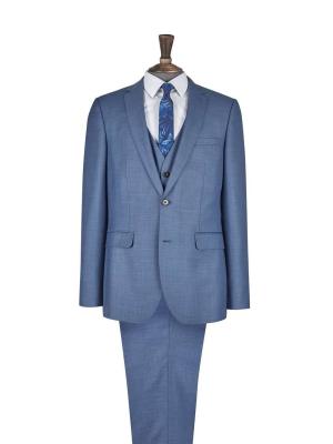 China Blue Sharkskin Mens Tuxedo Slim Suit , Match Flat Front Styling Trouser for sale