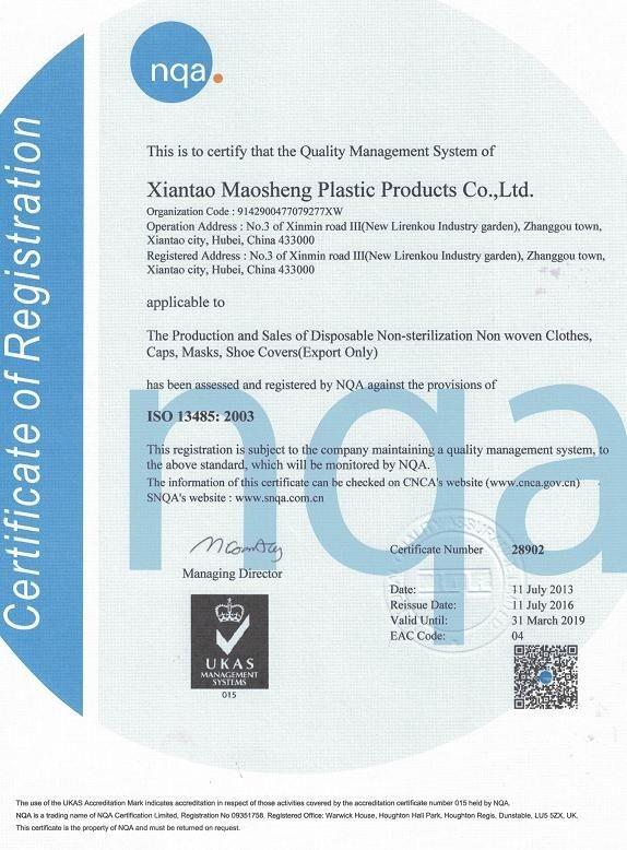 ISO 13485 - Wuhan Rainbow Protective Products Co., Ltd.