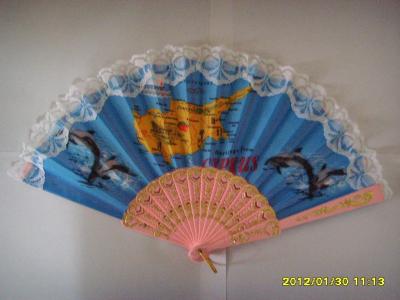 China 23cm lace hand fan with plastic ribs and lace fabric,  can print logo or design on fabric for sale