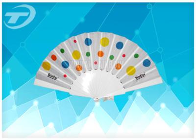 China Party 23cm Folding Plastic Hand Held Fans / Wedding Favor Fans , with printing fabric for sale