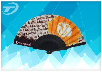 China Painted Wooden Hand Fans 23cm  With Varnished Wooden Ribs And Fabric for sale