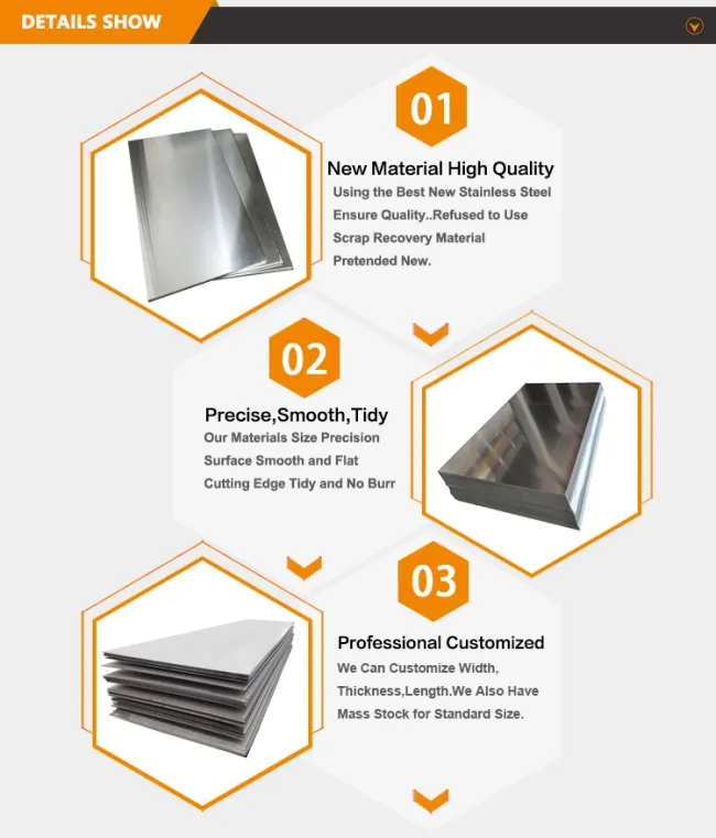 Complete Specifications 201/202/304/304L/310S/316/310S/309S/430/904L Stainless Steel Plate/Sheet Used for Building Materials