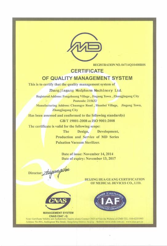 ISO 9001: 2008 - ZHANGJIAGANG MEDPHARM MACHINERY LTD.