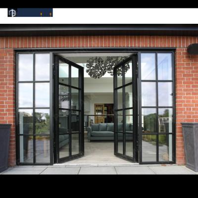 China Thermal Insulation Steel Look Swing French Doors Glass Thermal Break Aluminum Crittall Door Hinged Patio Partition Doors for sale