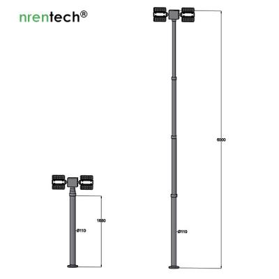 China 6m Pneumatic Telescopic Mast Light-4x120W LED-tilt and turn unit-wired and wireless remote control for sale