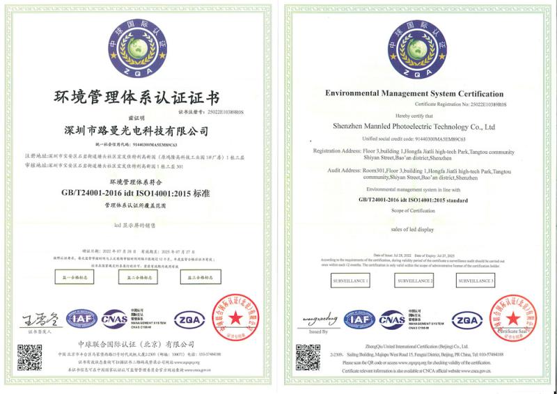 ISO4001 - Shenzhen Mannled Photoelectric Technology Co., Ltd