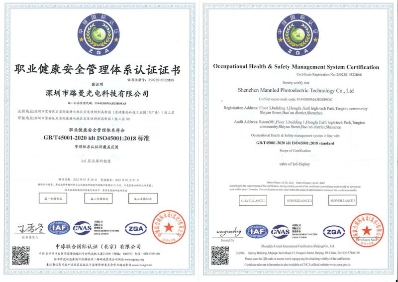 ISO45001 - Shenzhen Mannled Photoelectric Technology Co., Ltd