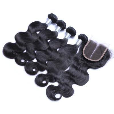 China Cheap Natural Remy Brazilian Hair Extension Body Wave Color Hair Weave With Lace Closure for sale