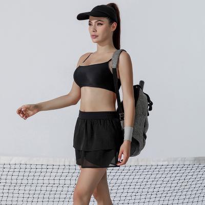 China Custom Womens Golf Clothes Sling Sports Bra And Shorts Skirt Two - Piece High Elastic for sale
