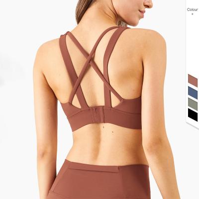 China 4 Colors Cross Back Padded Sexy Yoga Sports Bra Women Breathable Four Way Stretch for sale