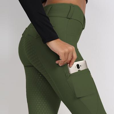 China Green Printed Horse Riding Pants Nylon Full Seat Silicone Leggings With Phone Pocket for sale