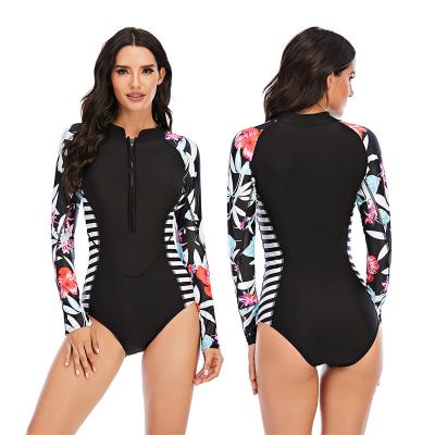 China UPF 50 Women's Athletic One Piece Swimsuit Printed Zip Front One Piece Bathing Suit for sale