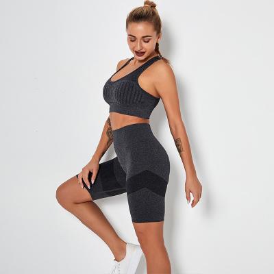 China Seamless Yoga Bra And Shorts Set Soft Nylon Sexy 2 Piece Knit yoga Short Set for sale