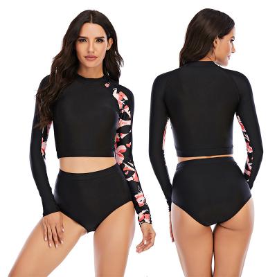 China Sunscreen Long Sleeve 2 Piece Swimsuit Round Neck Womens Long Sleeve Surf Suit for sale