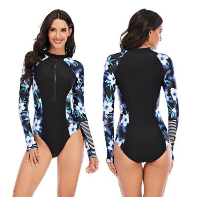 China Zipper Womens Surfing Suits Polyester Long Sleeve One Piece Bathing Suit for sale