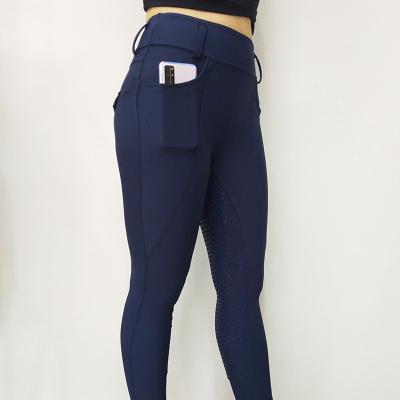 China Womens Horse Riding Pants Navy Blue Front Pocket Full Seat Silicone Grip Breeches for sale