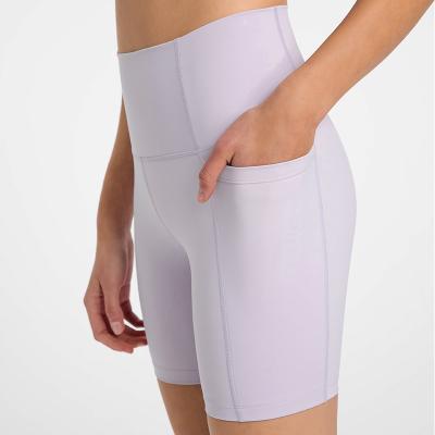 China Nylon Running Women's High Waisted Yoga Shorts With Side Pockets Sports Shorts for sale