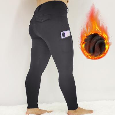 China Brushed Winter Grey Horse Riding Leggings Full Seat Grip For Women for sale