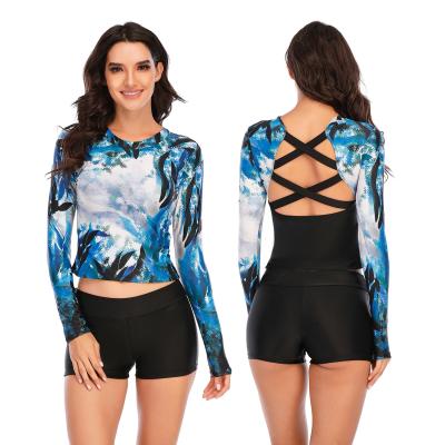 China Rash Guard Cross Back Bathing Suit Anti Pilling Long Sleeve Two Piece Swimsuit for sale