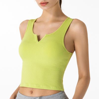China ODM Cotton V Neck Yoga Tank Tops Fitness Workout Running Vest Top For Women for sale